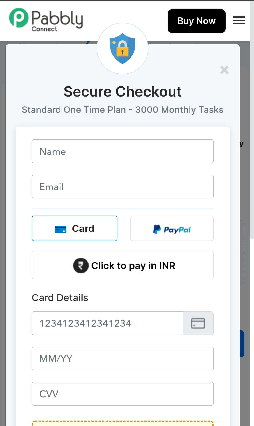 pabblyconnect checkout page