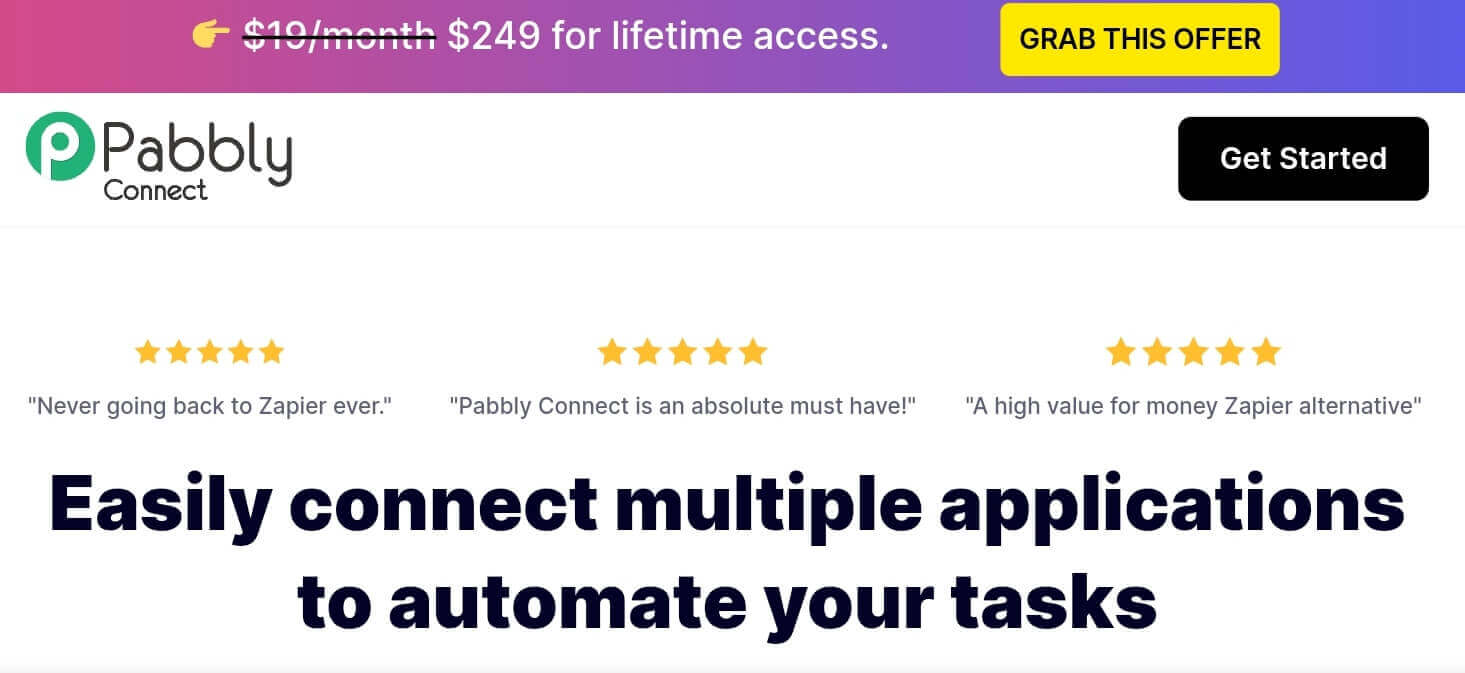 pabbly connect lifetime deal page image