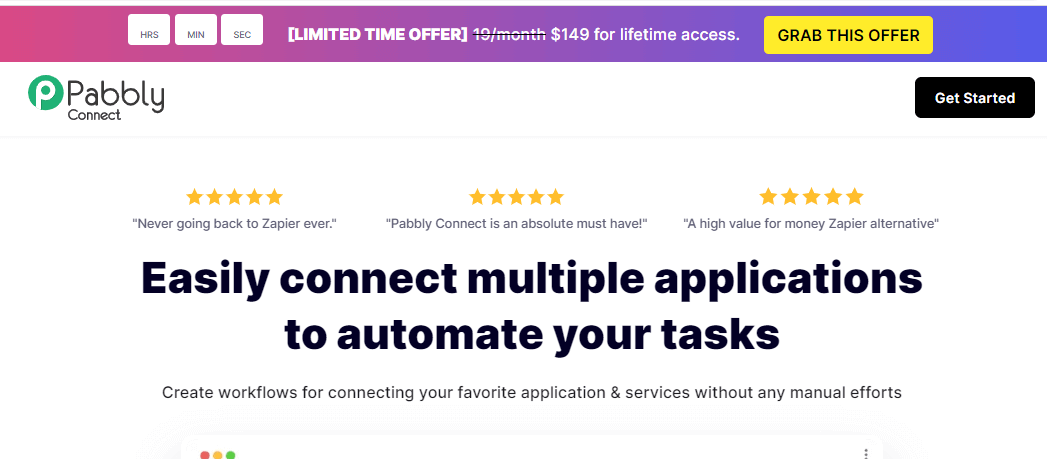 pabbly connect lifetime deal page image