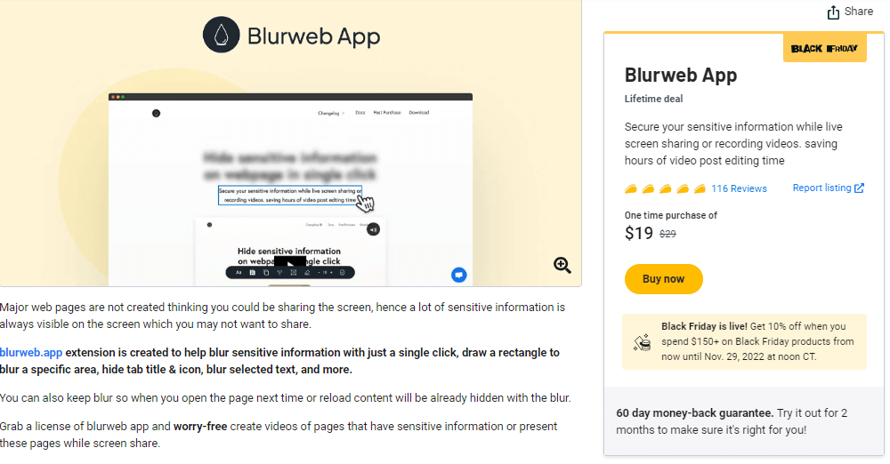 blurweb lifetime deal page