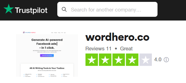 wordhero trustpilot ratings