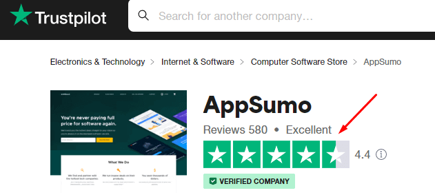 appsumo trustpilot rating