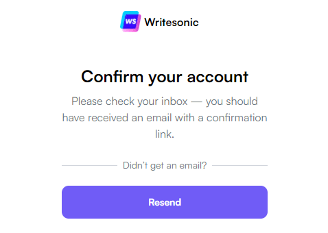 writesonic confirm your account