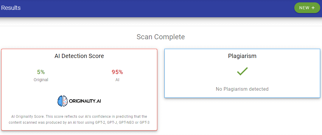 originality ai content scanner in action