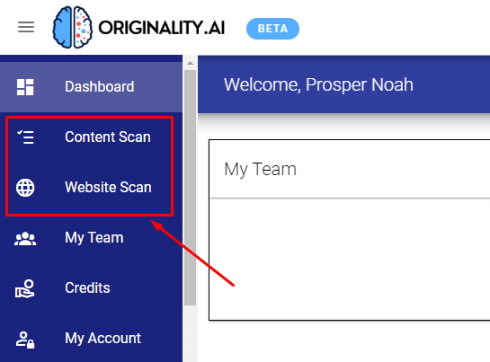 This is originality.ai dashboard where you can scan content for AI and plagiarism