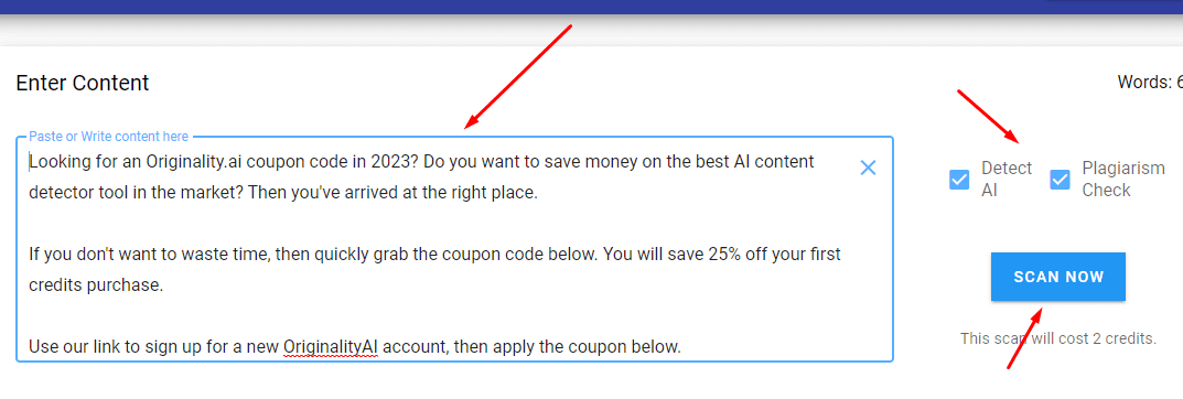 scan content for plagiarism using originality ai tool