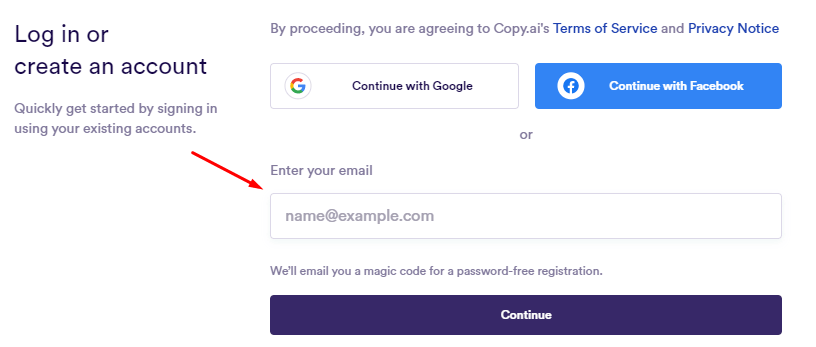 copy.ai free trial enter email