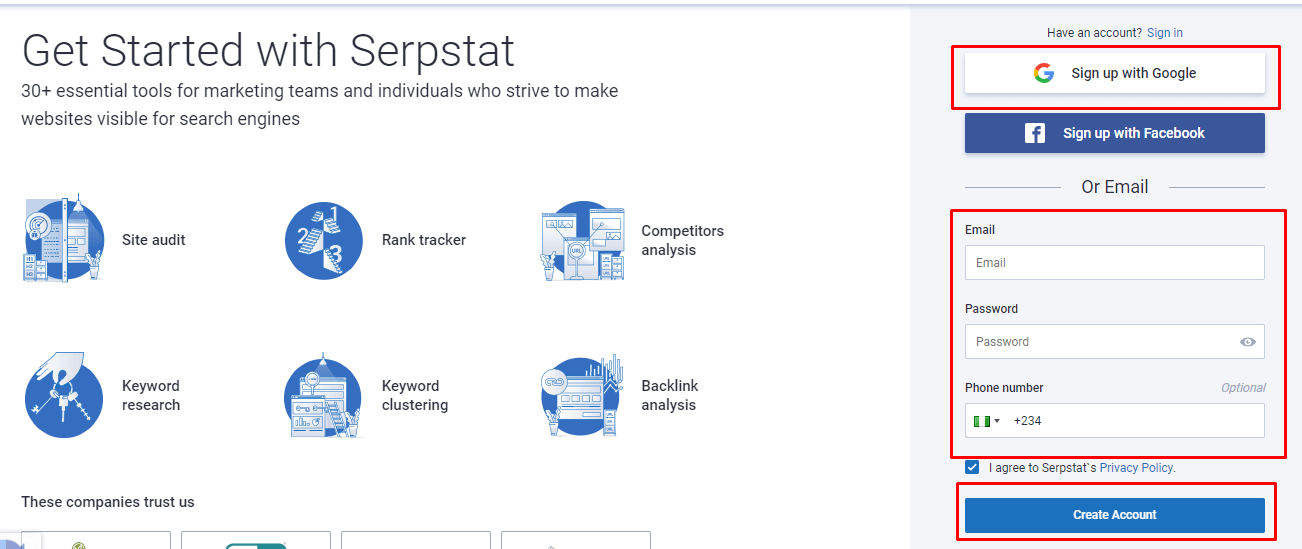 dashboard of serpstat 