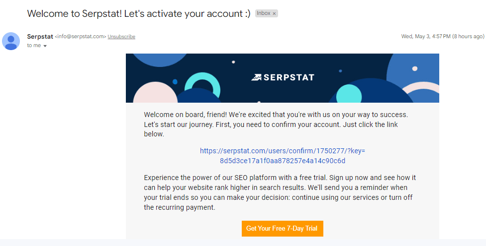 grab free trial of serpstat email verification 