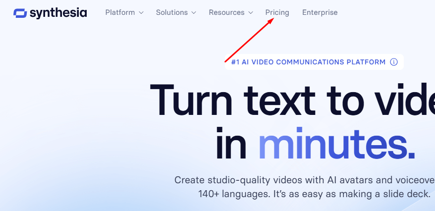 synthesia pricing on homepage

