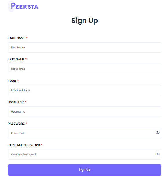 Peeksta trial account sign up