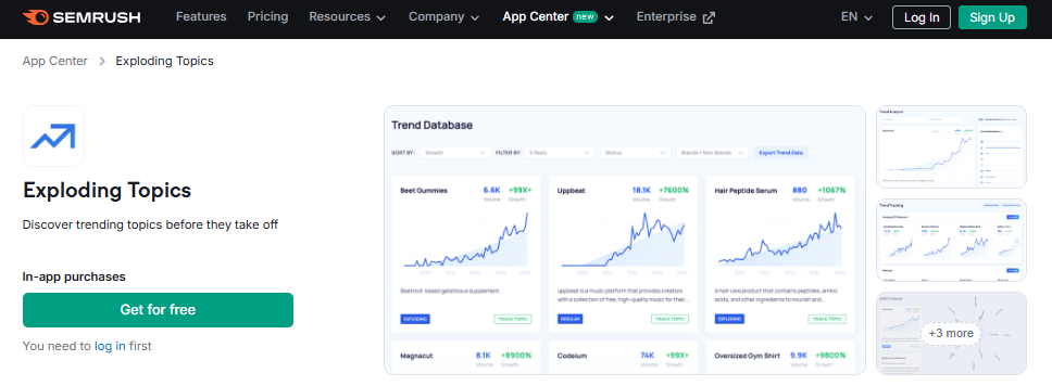 exploding topics free trial by semrush