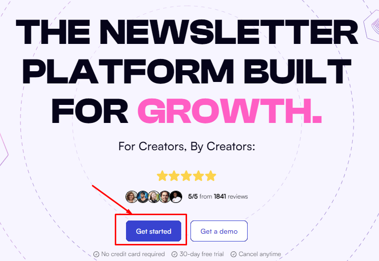 get started (1) Beehiiv free trial homepage