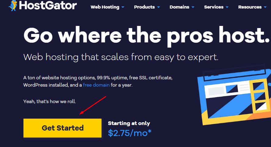 hostgator free trial get started buutton