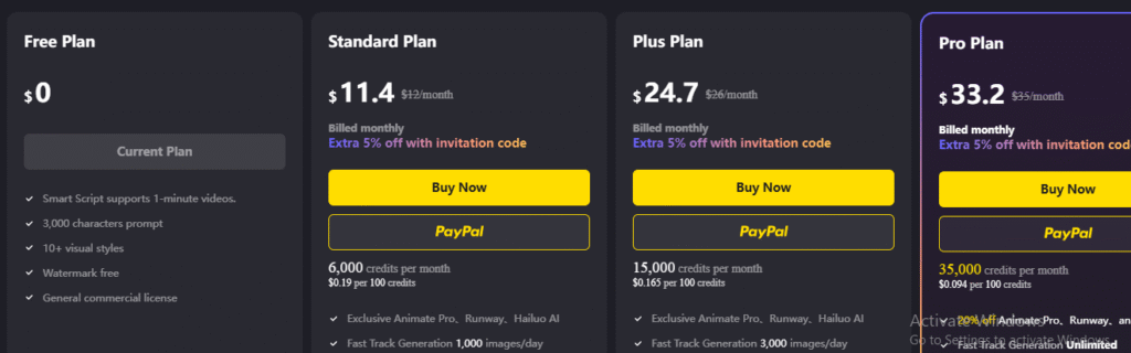 magic light AI pricing plans