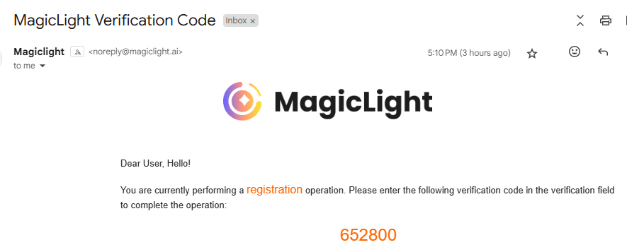 magiclight verification code magic light ai verification code sent to email