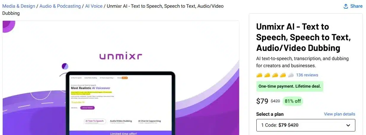 Unmixr AI lifetime deal on AppSumo